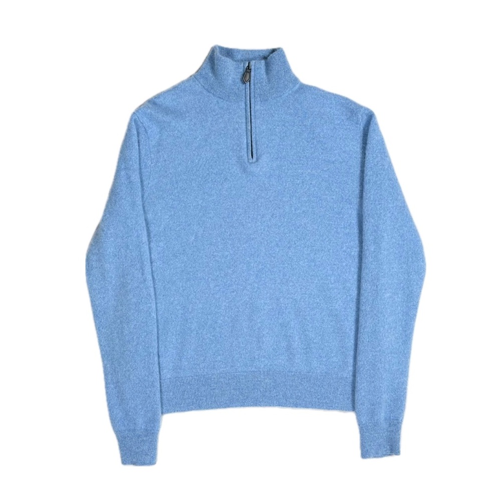 Bloomingdale's 100% cashmere baby blue quarter zip sweater shrunk to men small